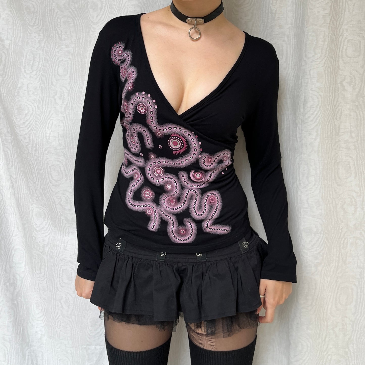Vintage 00s Eclectic Graphic Long Sleeve Top (M/L)