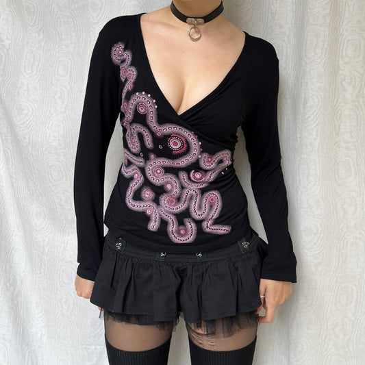 Vintage 00s Eclectic Graphic Long Sleeve Top (M/L)