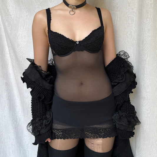 Vintage 00s Romantic Goth Babydoll Dress (XS/S)