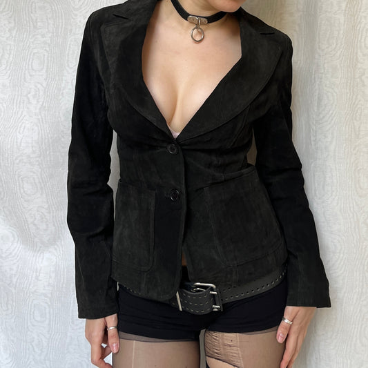 Vintage 00s Downtown Black Suede Jacket (S)