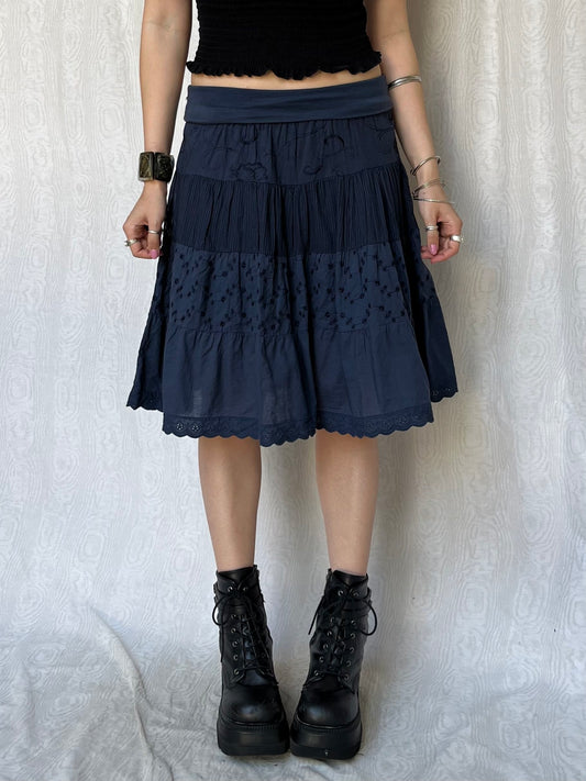Vintage 00s Grunge Fairy Blue Knee Skirt (XS/S)
