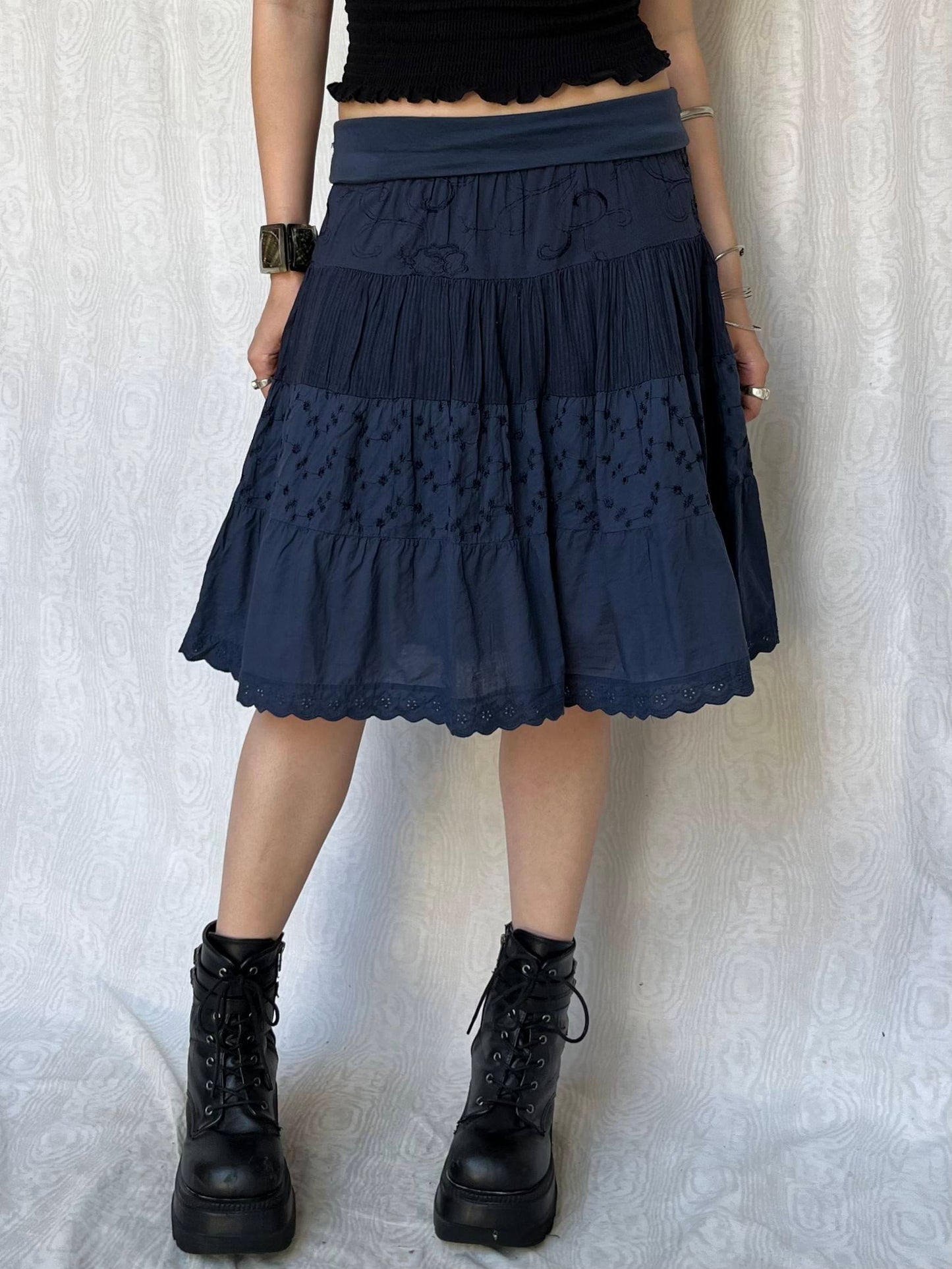 Vintage 00s Grunge Fairy Blue Knee Skirt (XS/S)