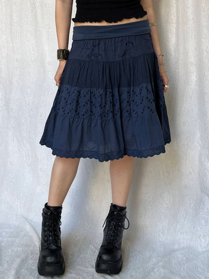 Vintage 00s Grunge Fairy Blue Knee Skirt (XS/S)