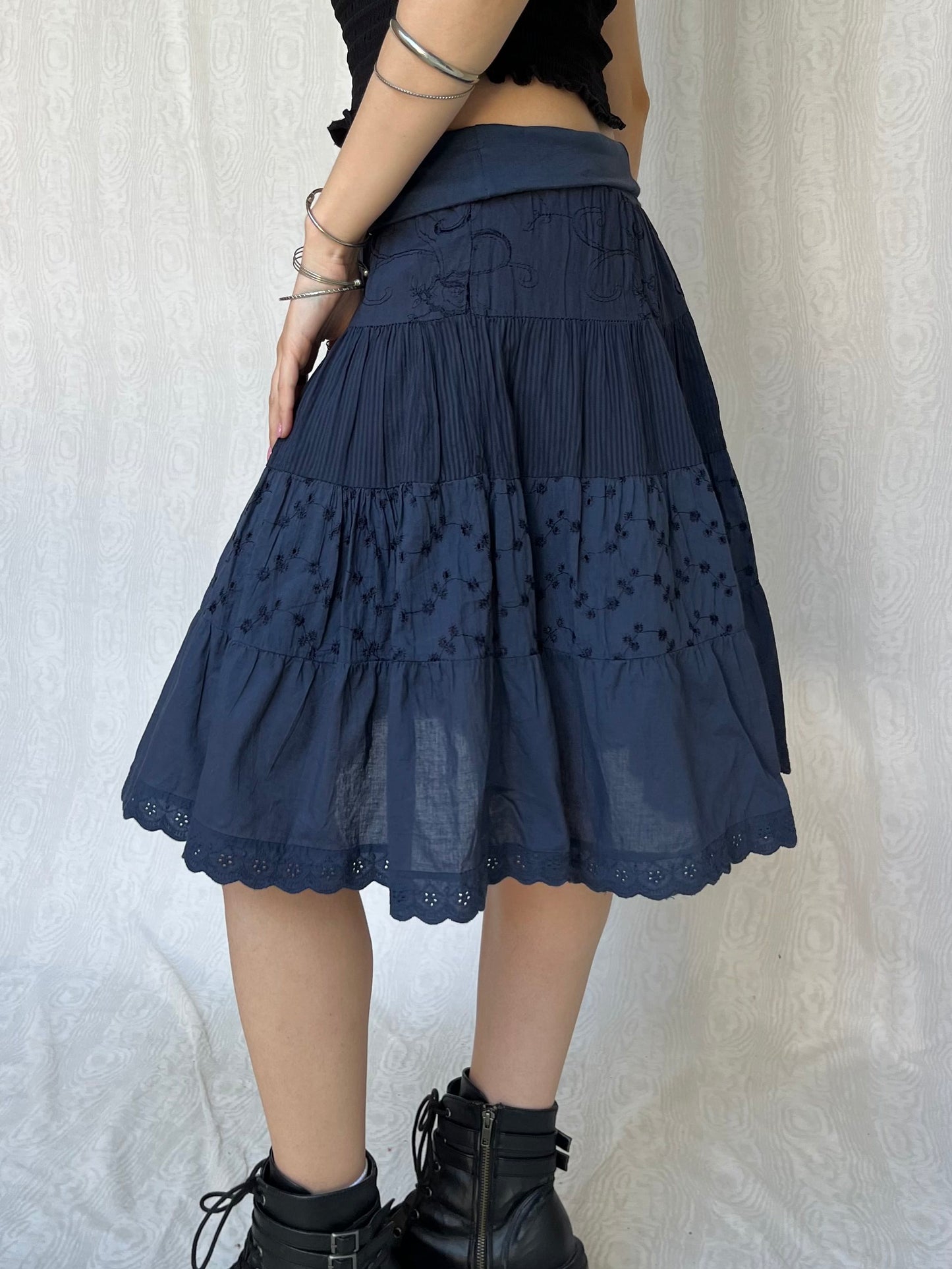 Vintage 00s Grunge Fairy Blue Knee Skirt (XS/S)