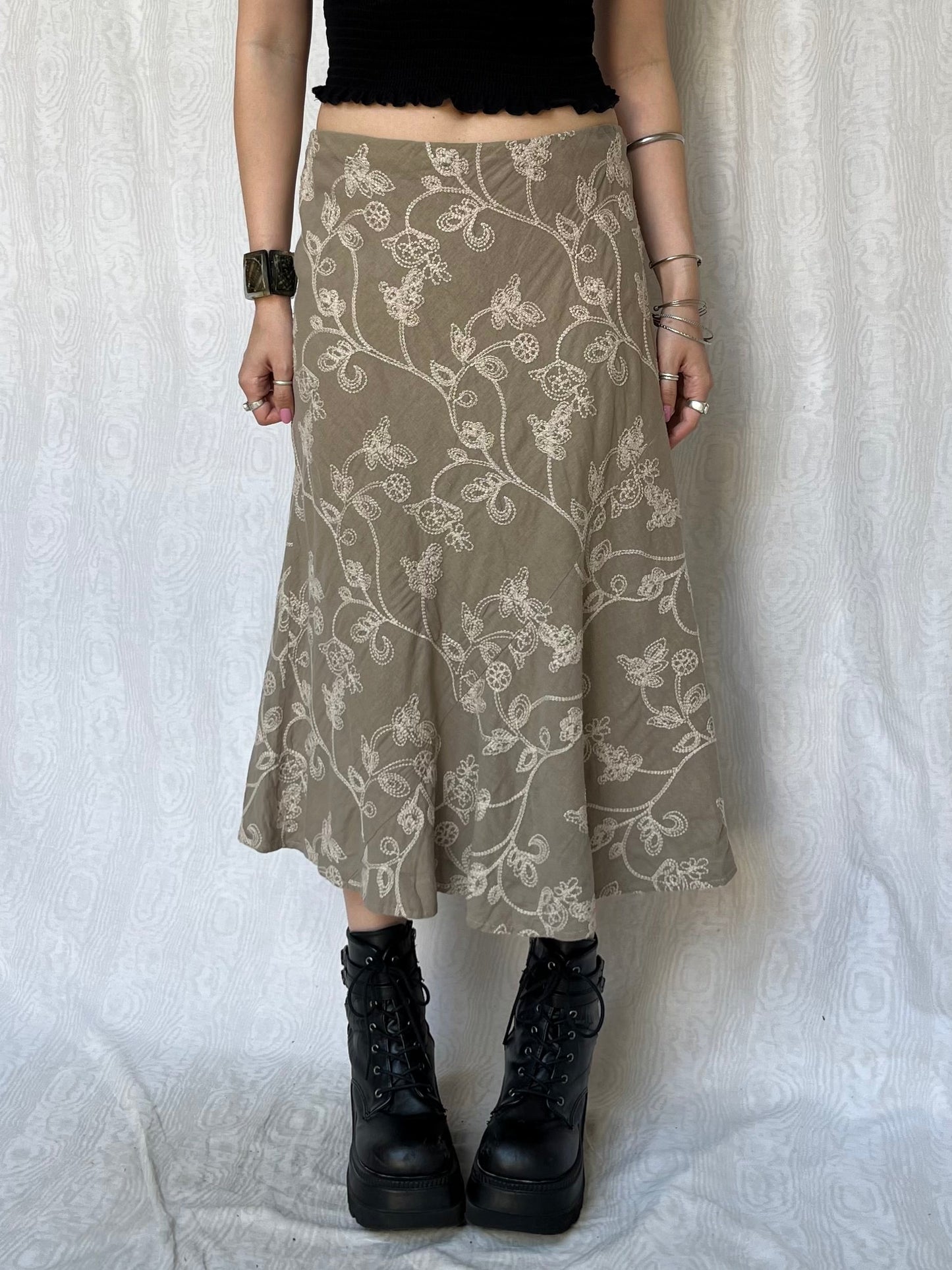 Vintage 00s Fairy Embroidered Maxi Skirt (L)