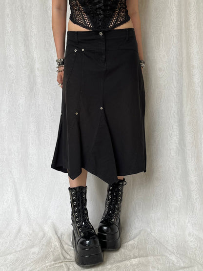 Vintage 00s Goth Denim Asymmetric Skirt (M)