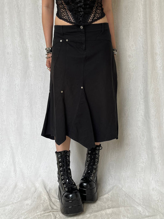 Vintage 00s Goth Denim Asymmetric Skirt (M)