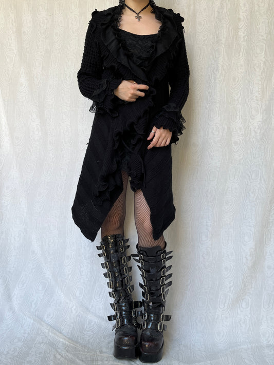 Vintage 00s Gothic Black Knit Cardigan (M-L)