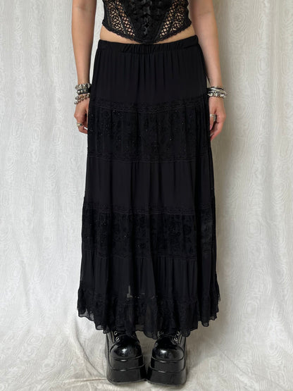 Vintage 90s Goth Tiered Maxi Skirt (M)
