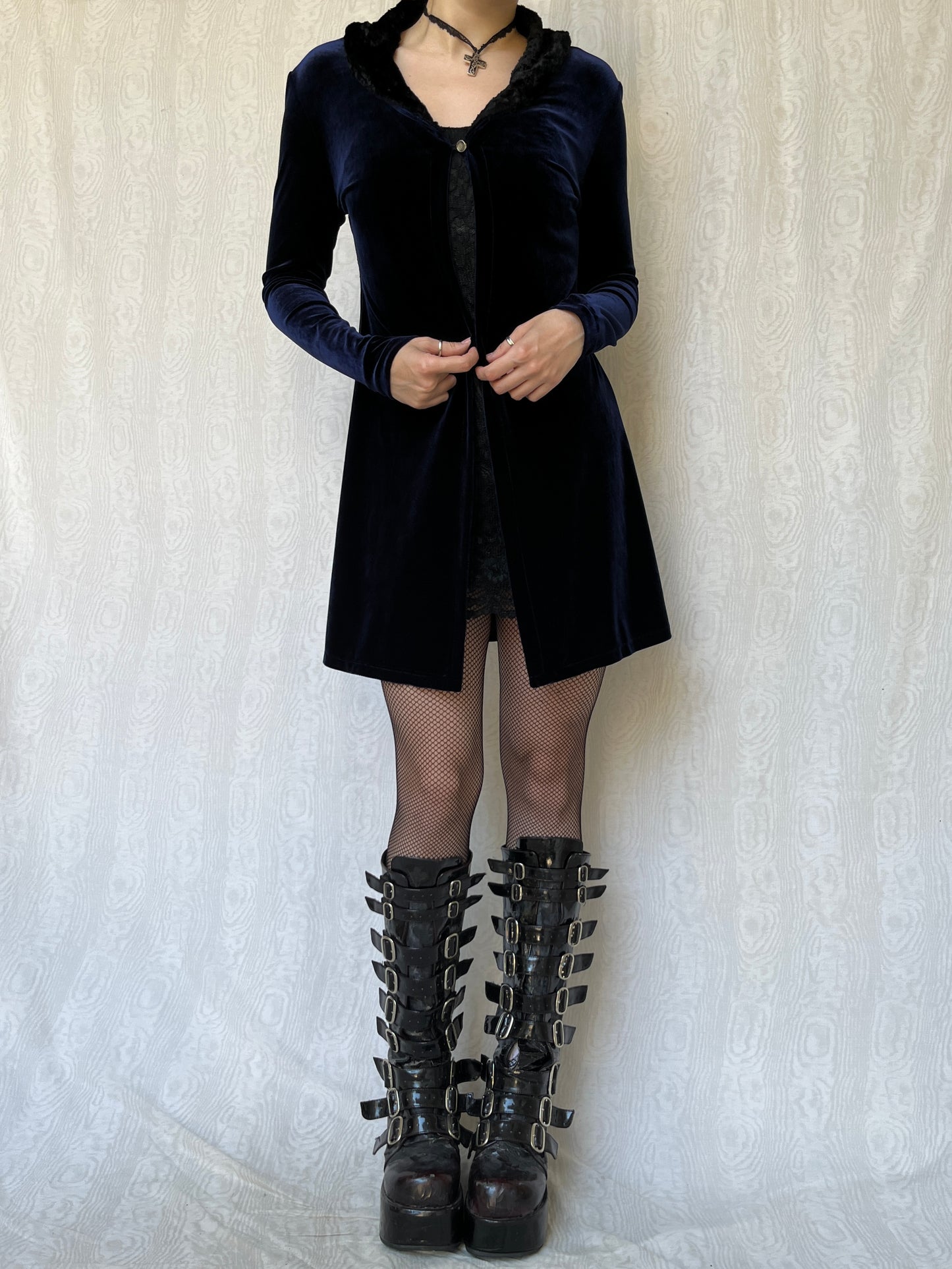 Vintage 90s Romantic Goth Blue Velvet Cardigan (S)