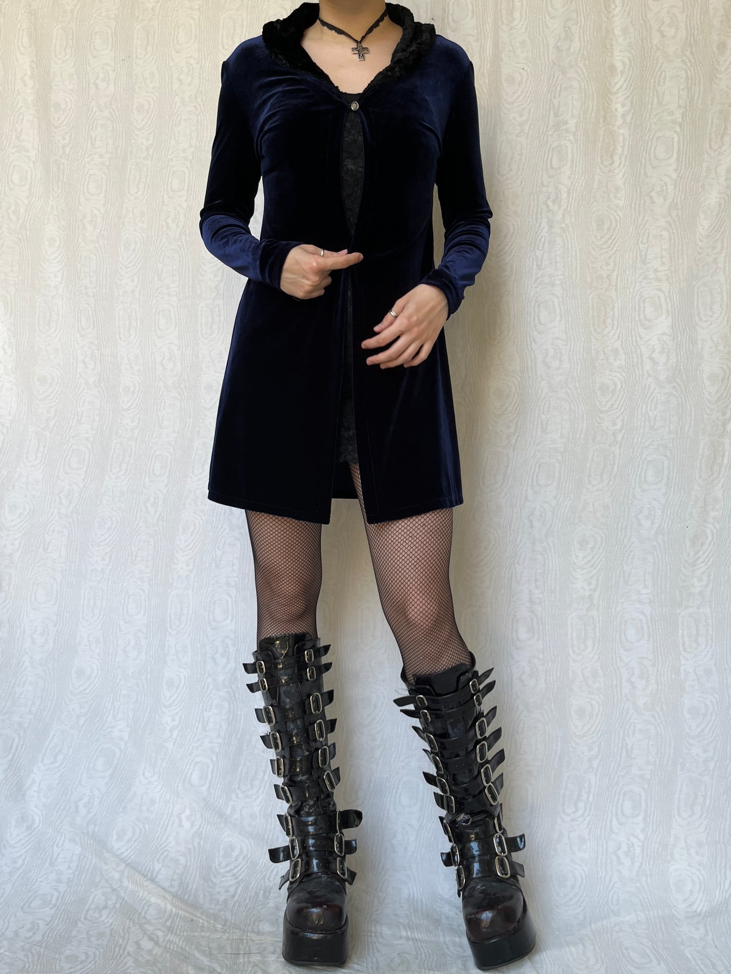 Vintage 90s Romantic Goth Blue Velvet Cardigan (S)