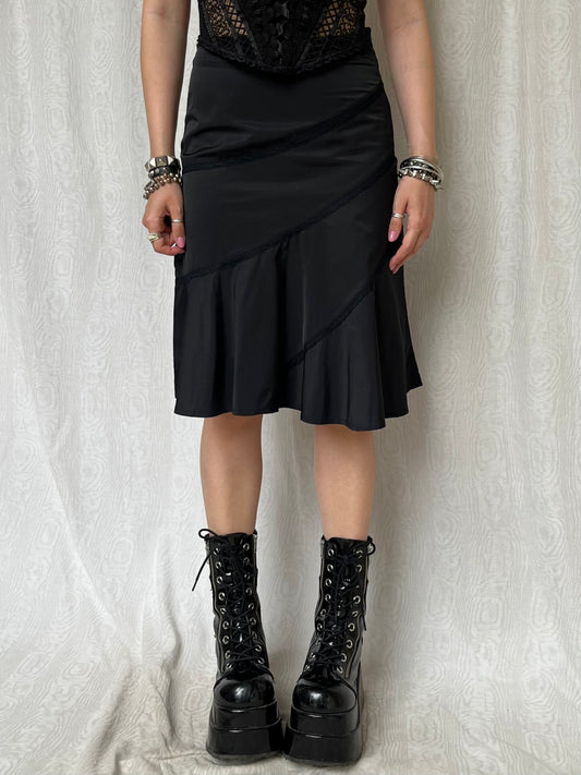 Vintage 00s Goth Black Knee Skirt (XS/S)
