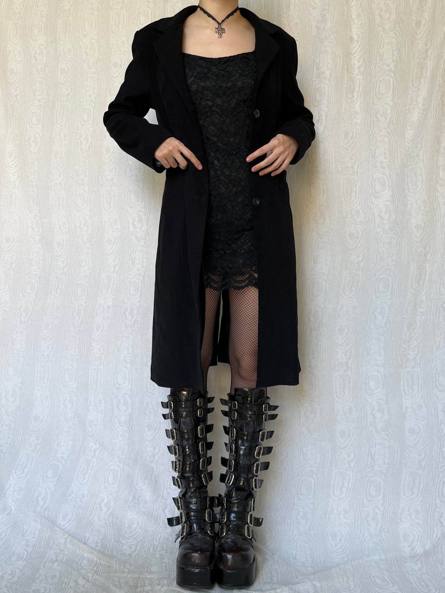 Vintage 00s Eclectic Croc Print Black Coat (M)