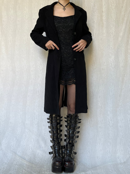 Vintage 00s Eclectic Croc Print Black Coat (M)