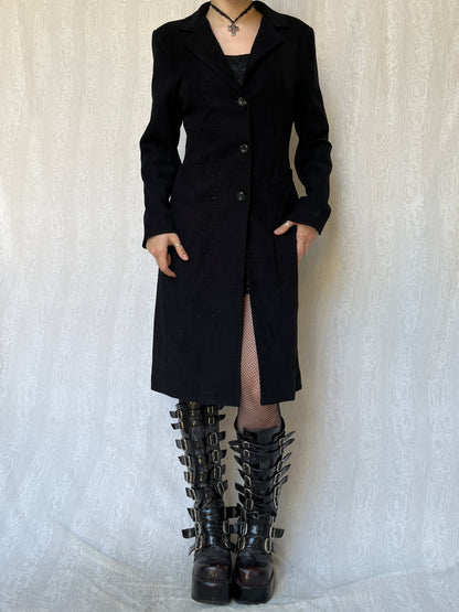 Vintage 00s Eclectic Croc Print Black Coat (M)