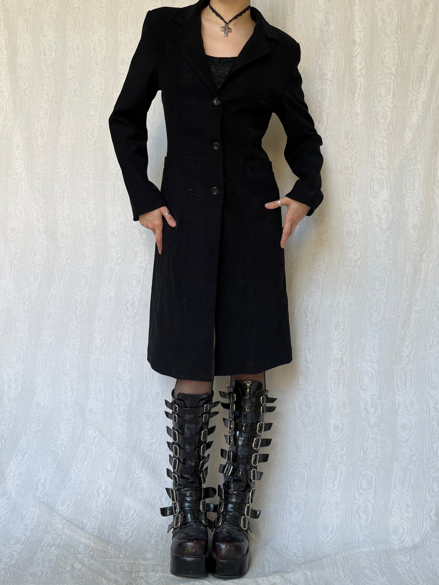 Vintage 00s Eclectic Croc Print Black Coat (M)