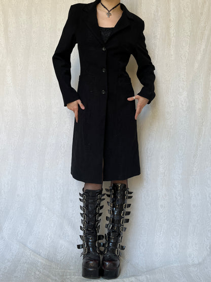 Vintage 00s Eclectic Croc Print Black Coat (M)