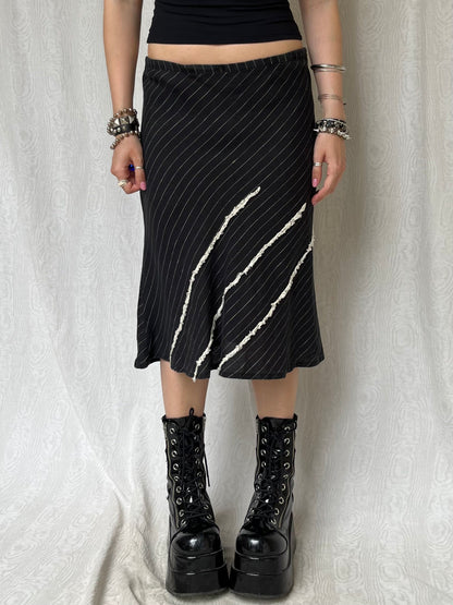 Vintage 00s Striped Eclectic Knee Skirt (S)