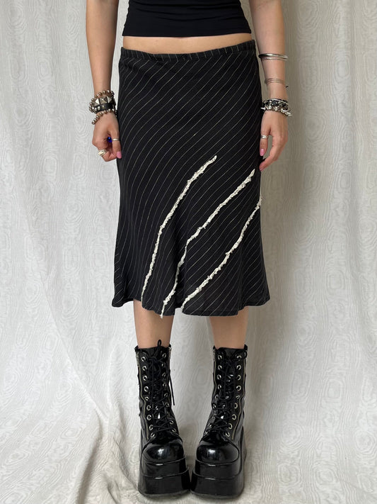 Vintage 00s Striped Eclectic Knee Skirt (S)