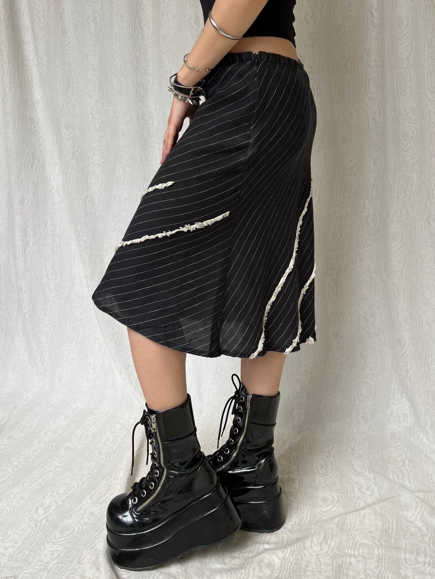 Vintage 00s Striped Eclectic Knee Skirt (S)