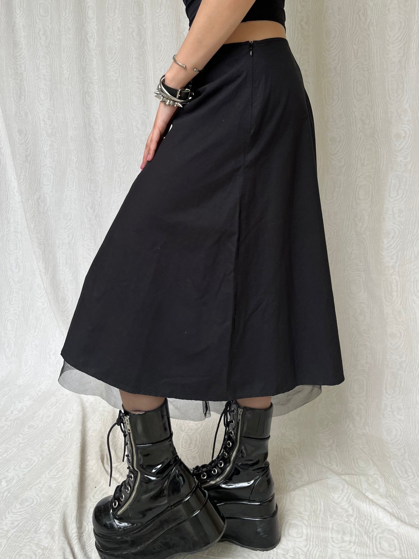 Vintage 00s Desigual Eclectic Black Midi Skirt (M/L)