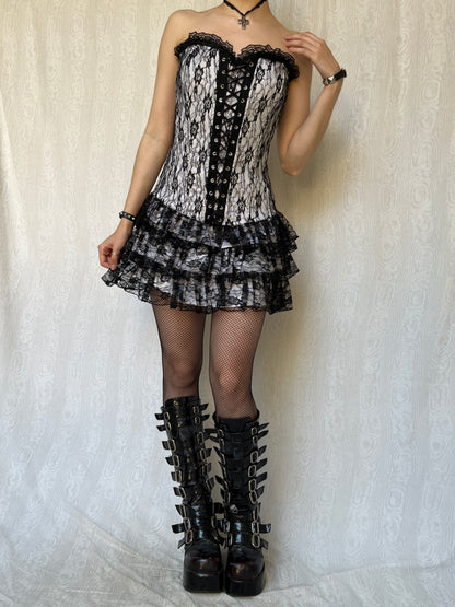 Vintage 00s Romantic Goth Lace Mini Dress (M)