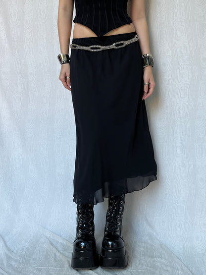 Vintage 00s Gothic Mesh Black Midi Skirt (M)