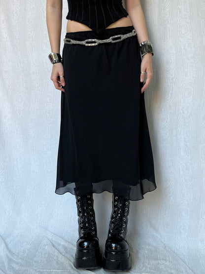 Vintage 00s Gothic Mesh Black Midi Skirt (M)