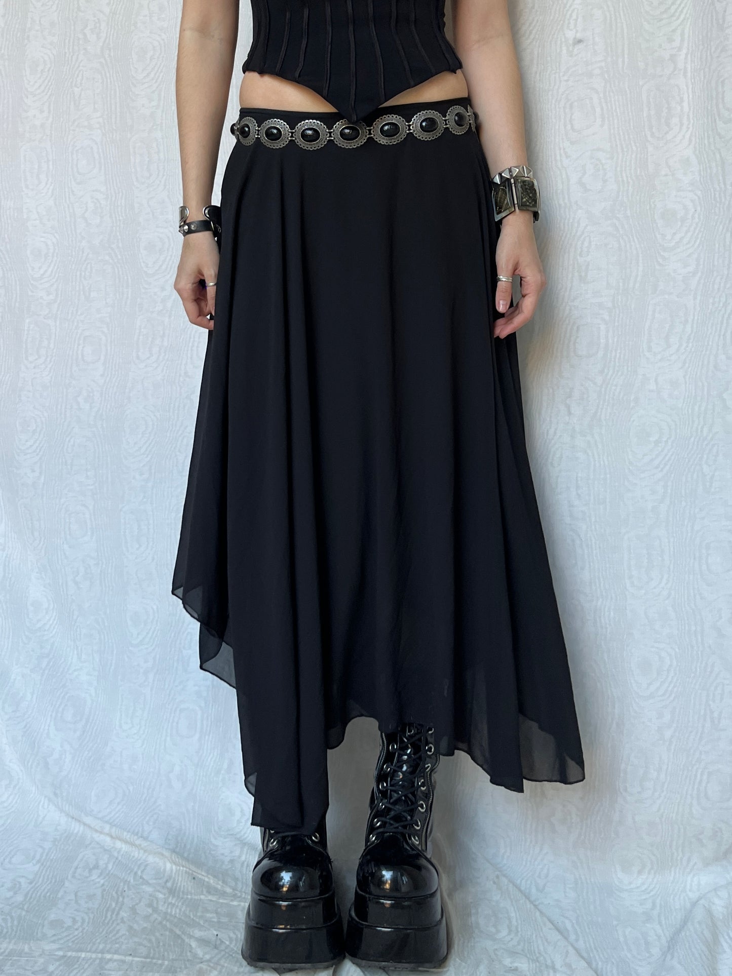 Vintage 00s Goth Witchy Black Maxi Skirt (S)