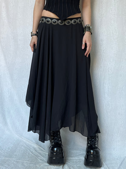 Vintage 00s Goth Witchy Black Maxi Skirt (S)