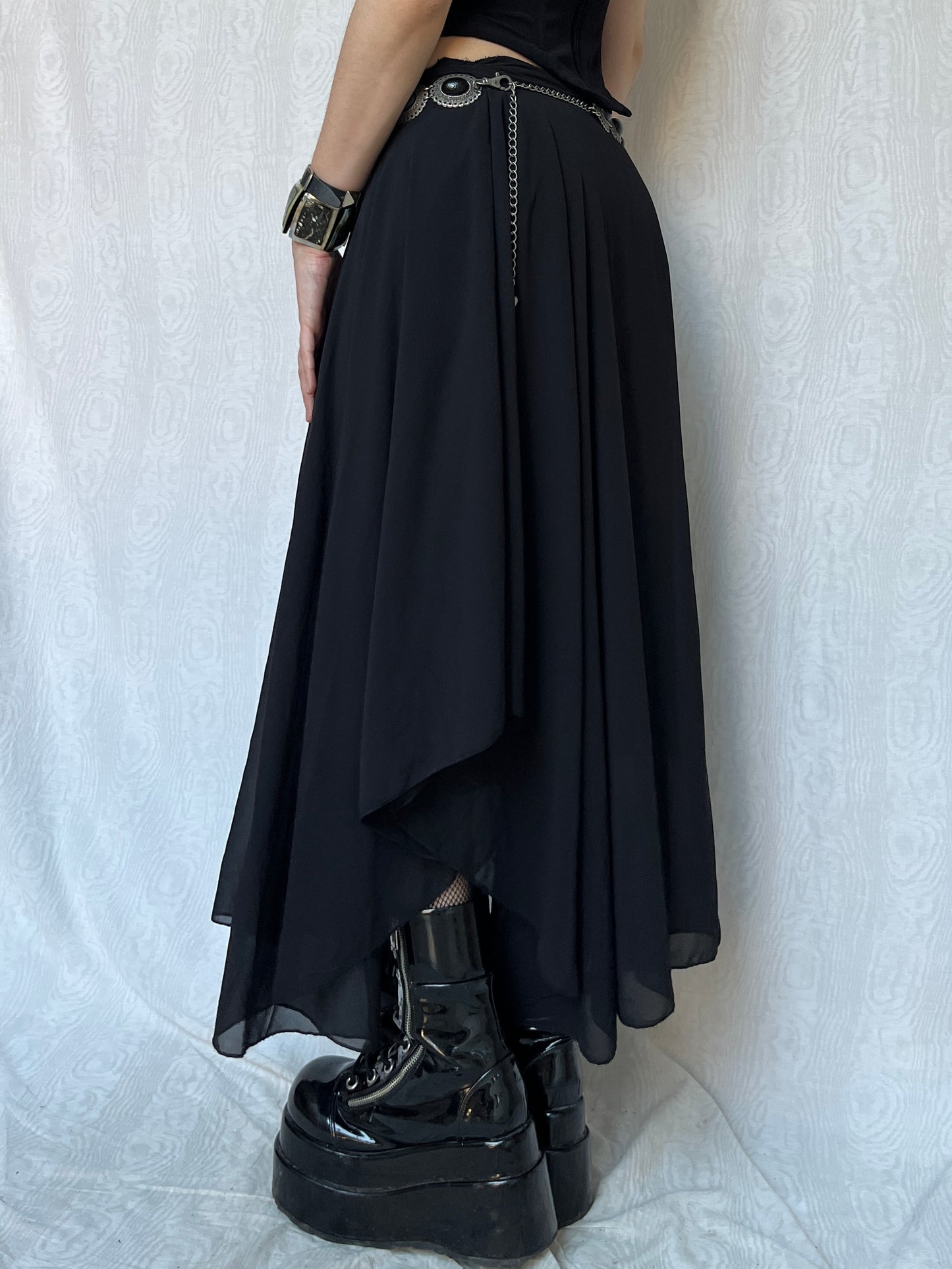 Vintage 00s Goth Witchy Black Maxi Skirt (S)