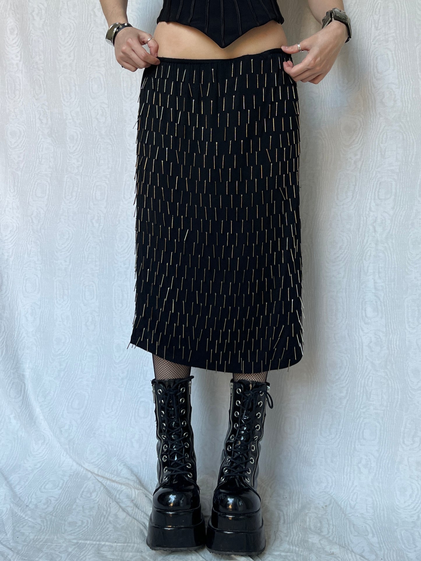 Vintage 00s Eclectic Black Midi Skirt (M)