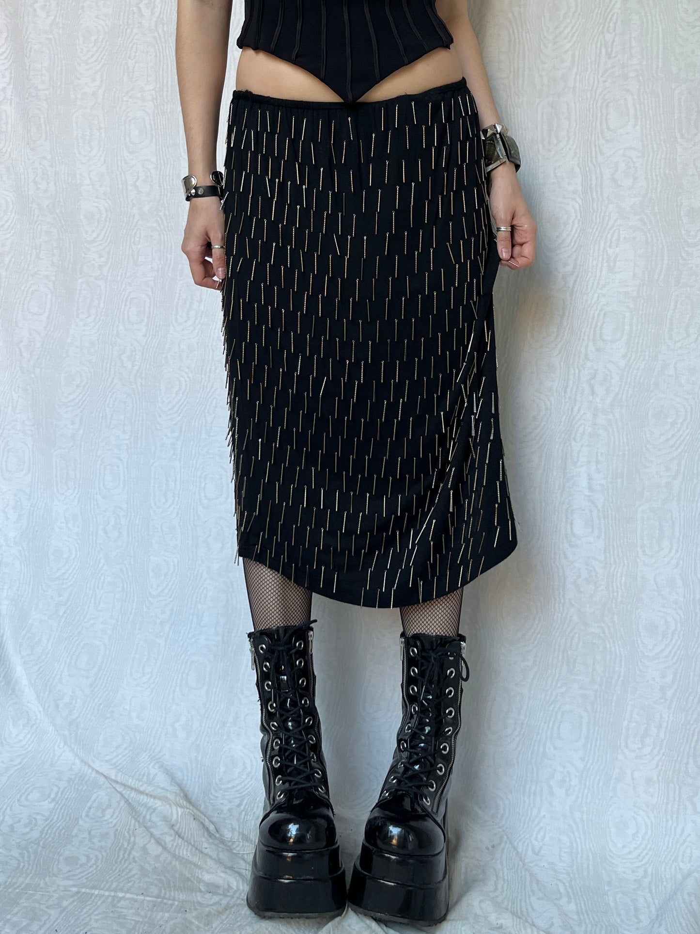 Vintage 00s Eclectic Black Midi Skirt (M)