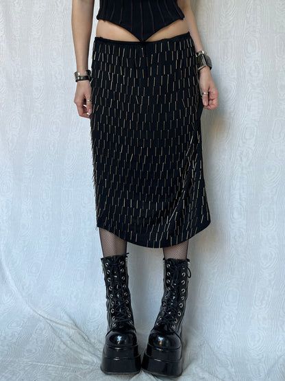 Vintage 00s Eclectic Black Midi Skirt (M)