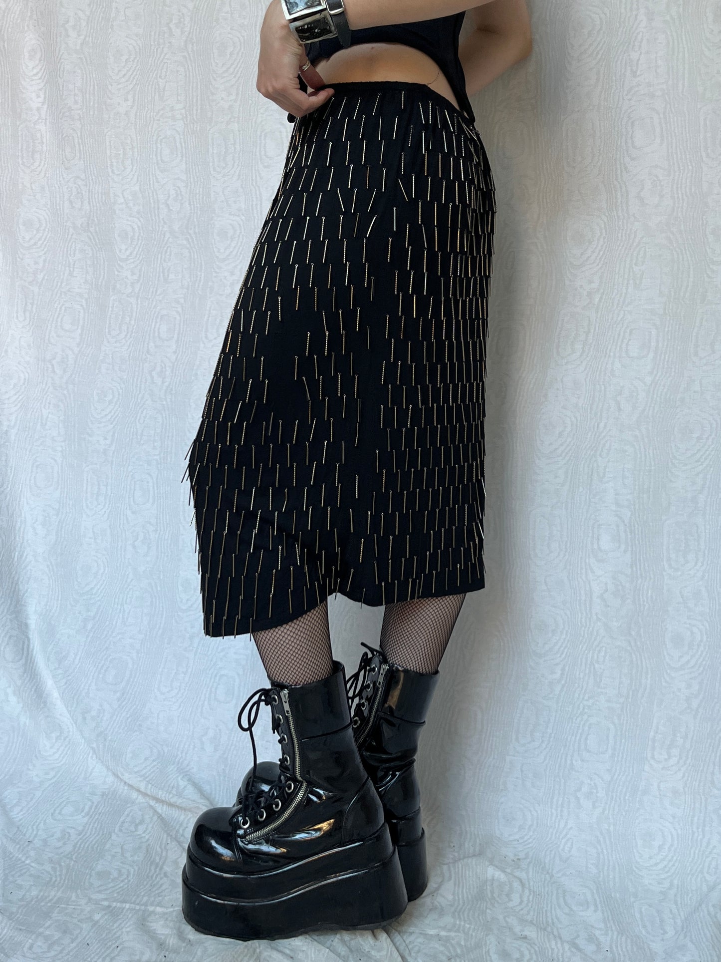 Vintage 00s Eclectic Black Midi Skirt (M)
