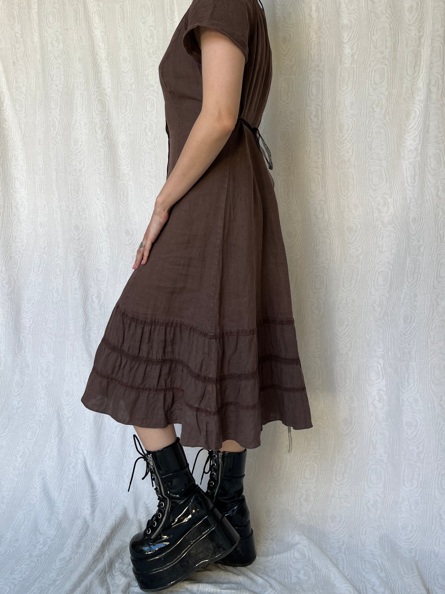 Vintage 00s Cottage Brown Midi Dress (S-L)