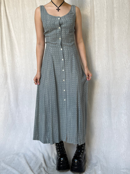Vintage 00s Cottage Gray Button Up Maxi Dress (S)