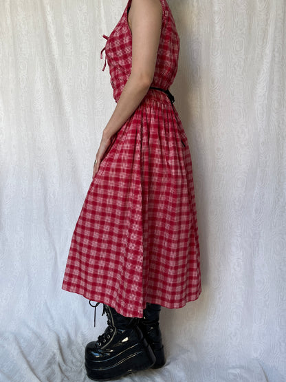 Vintage 00s Cottage Plaid Red Maxi Dress (S-L)