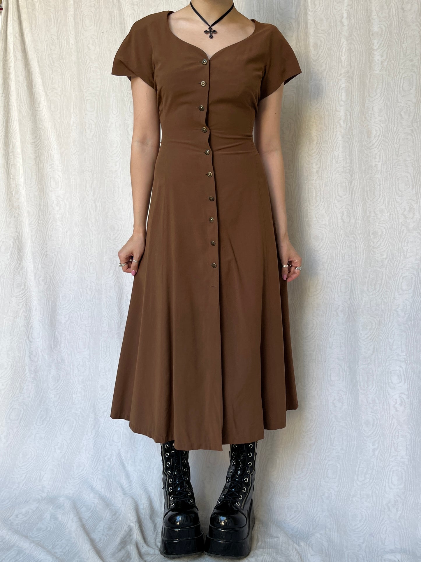 Vintage 90s Cottage Brown Maxi Dress (S-L)