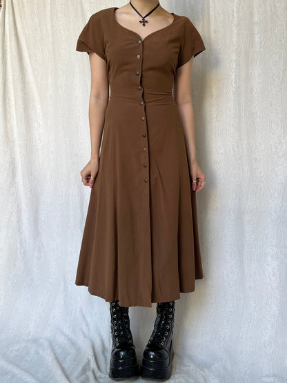 Vintage 90s Cottage Brown Maxi Dress (S-L)