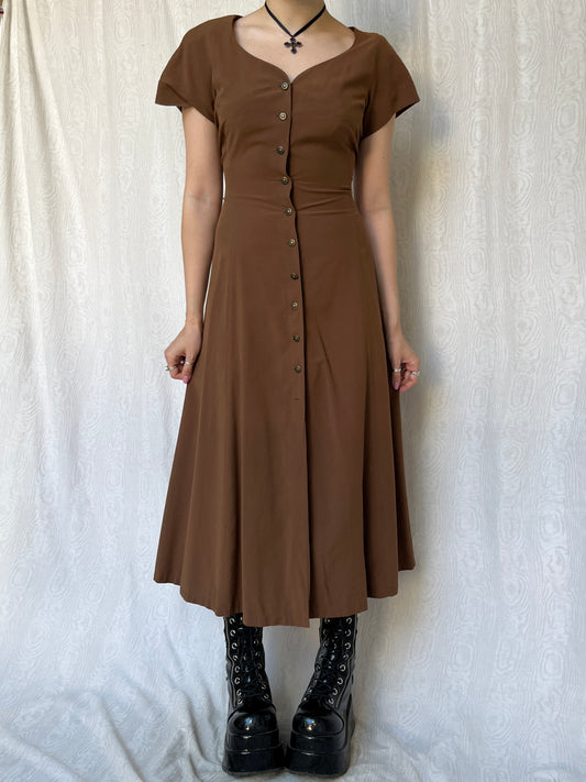 Vintage 90s Cottage Brown Maxi Dress (S-L)