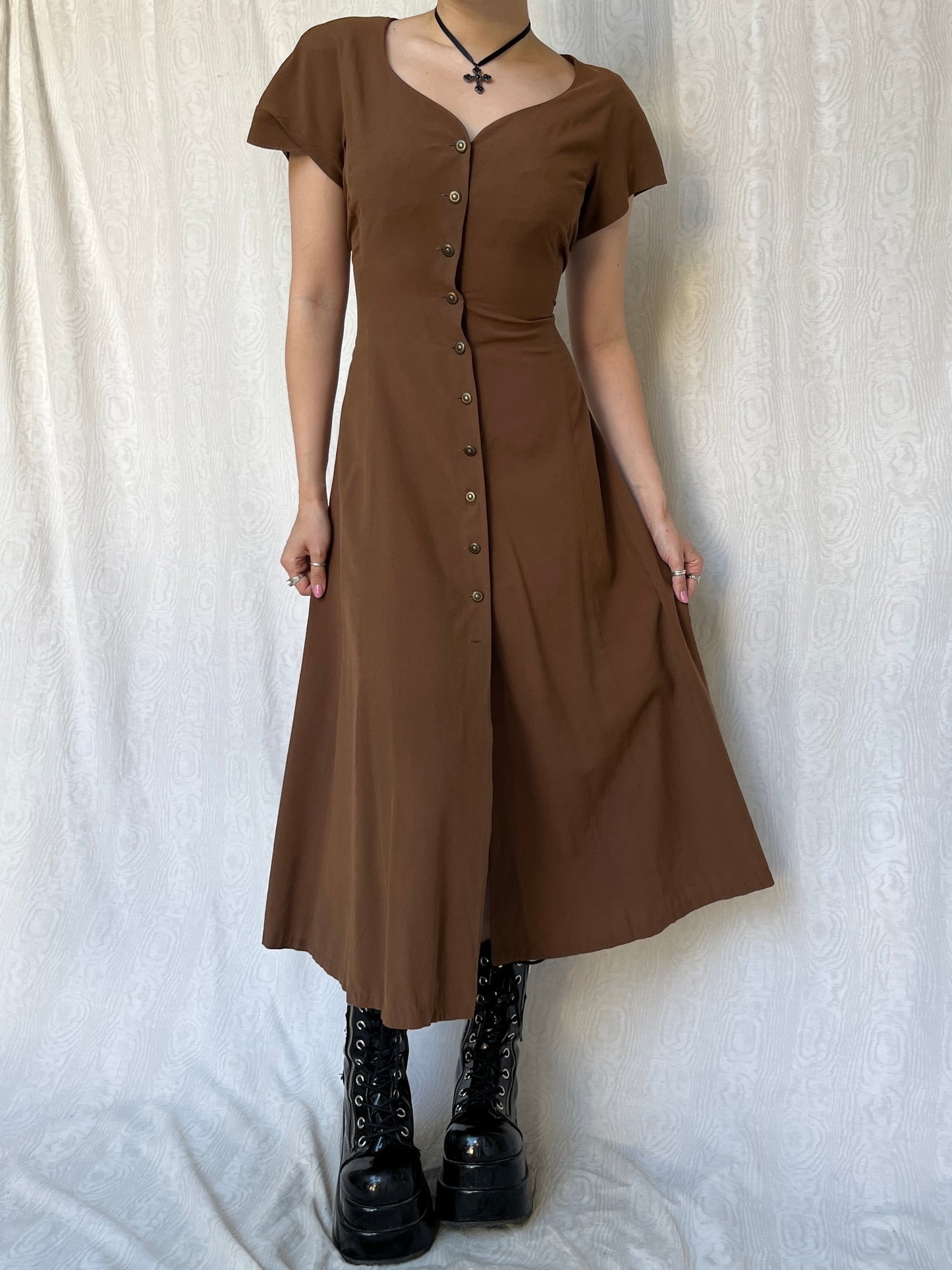Vintage 90s Cottage Brown Maxi Dress (S-L)