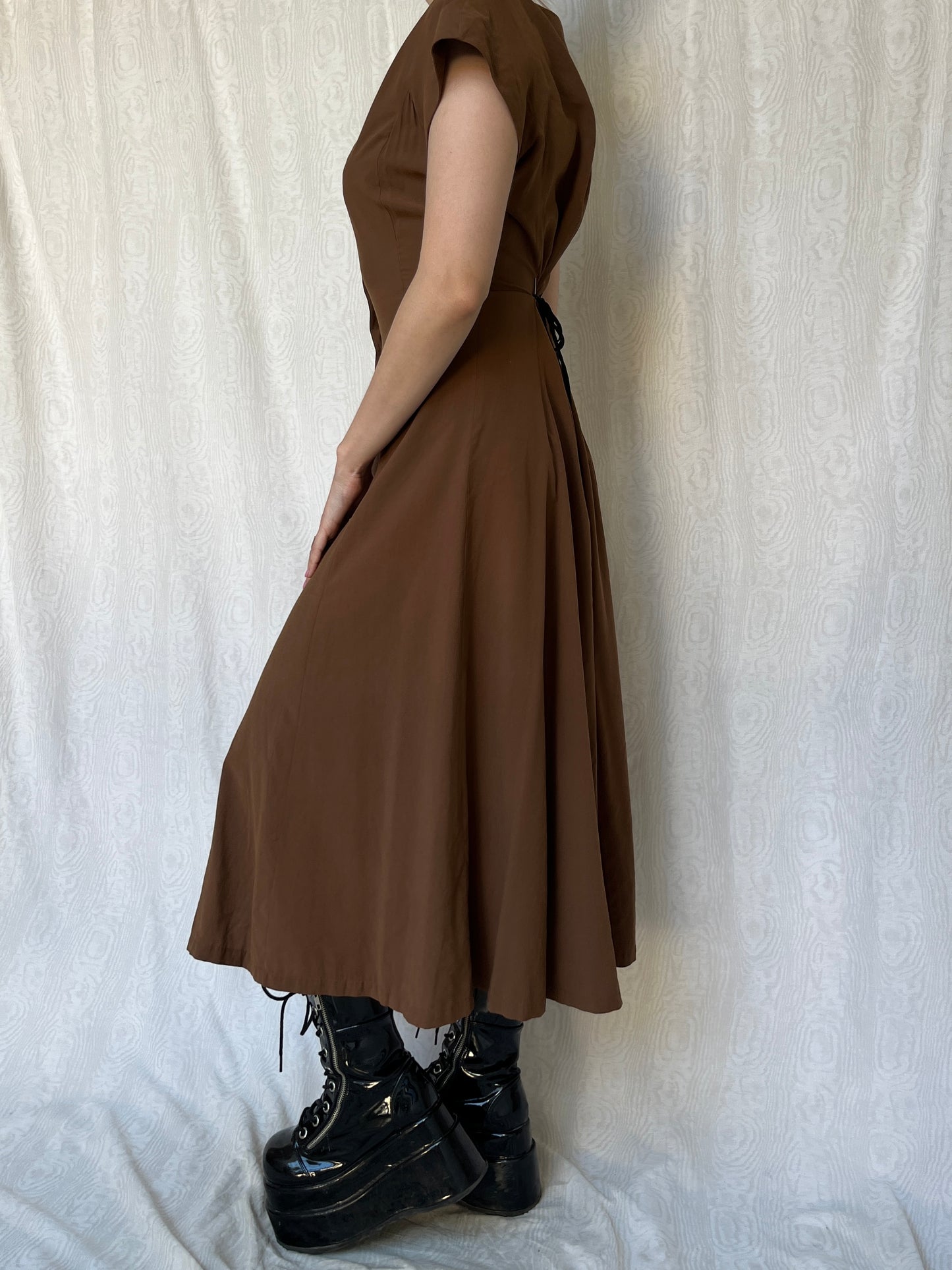 Vintage 90s Cottage Brown Maxi Dress (S-L)