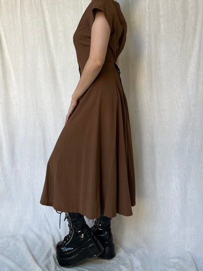 Vintage 90s Cottage Brown Maxi Dress (S-L)