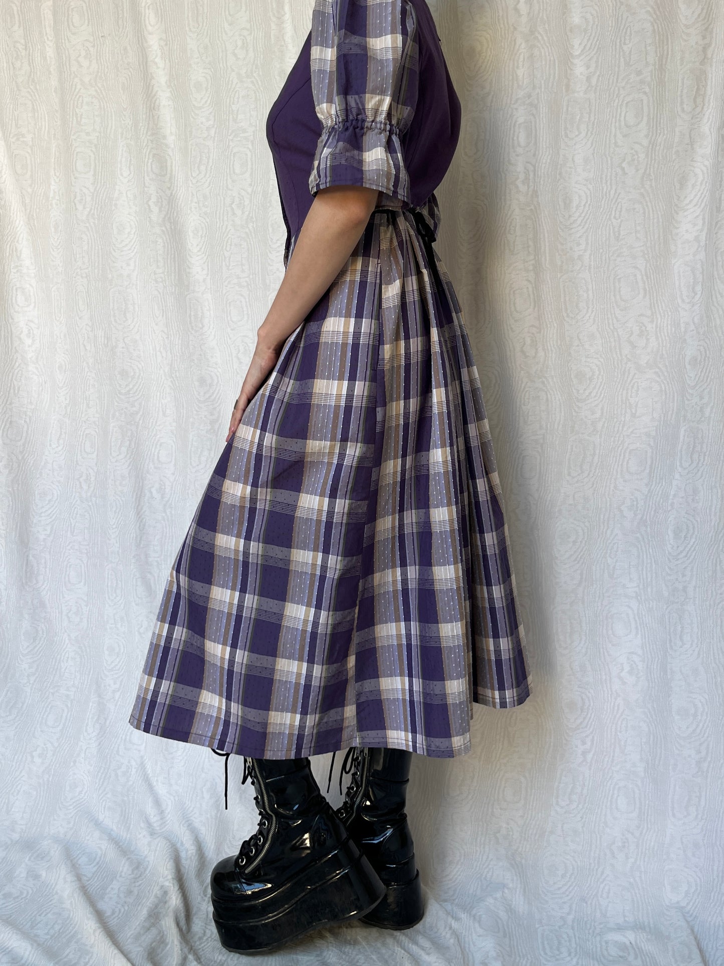 Vintage 00s Cottage Purple Plaid Maxi Dress (L)