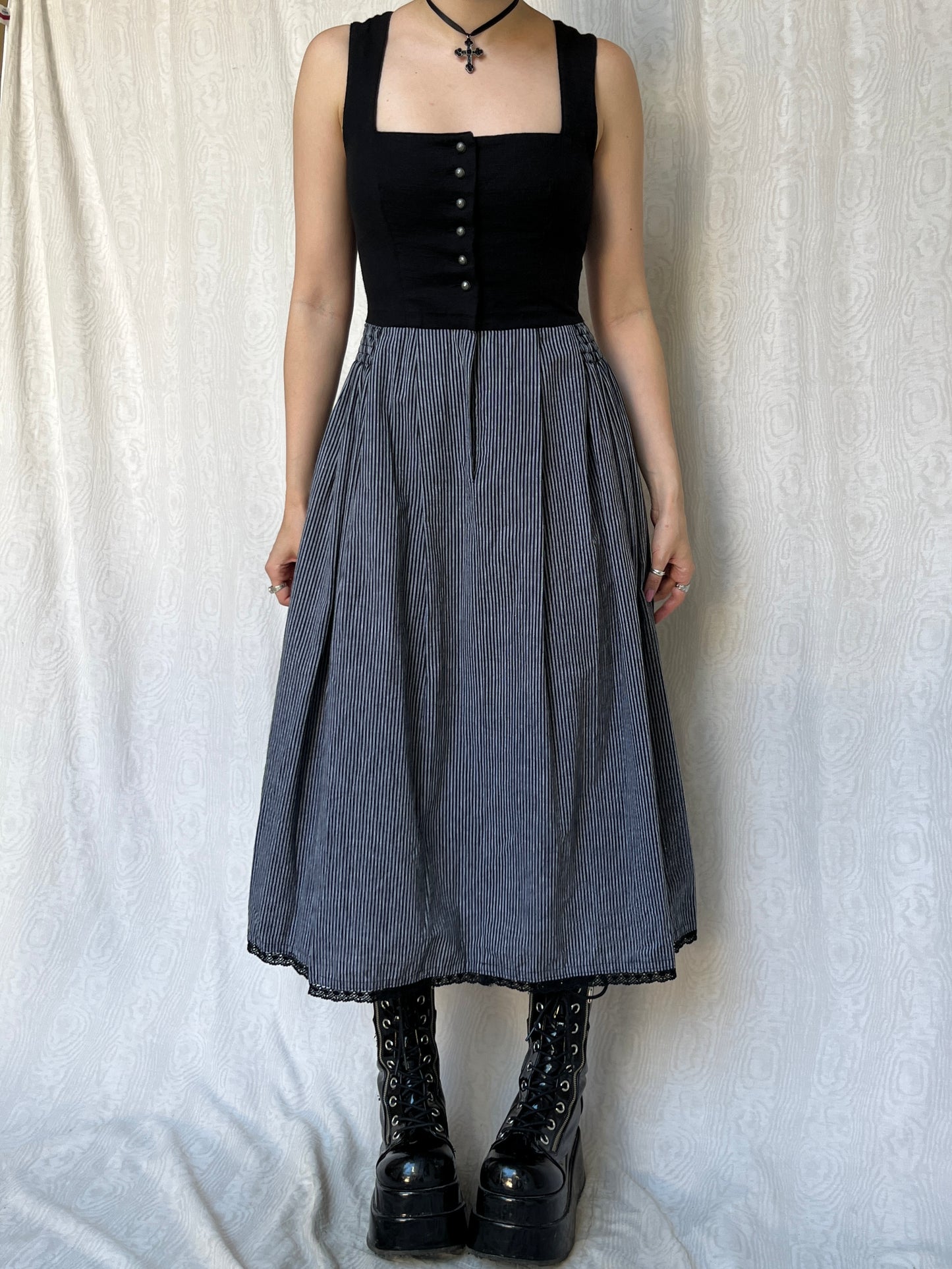 Vintage 00s Cottage Renaissance Striped Maxi Dress (S)