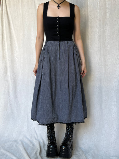 Vintage 00s Cottage Renaissance Striped Maxi Dress (S)