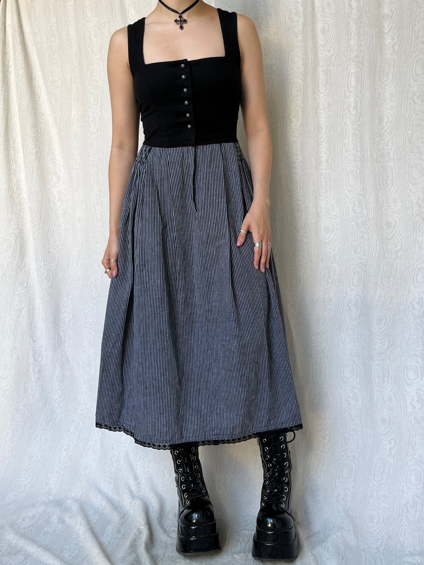 Vintage 00s Cottage Renaissance Striped Maxi Dress (S)