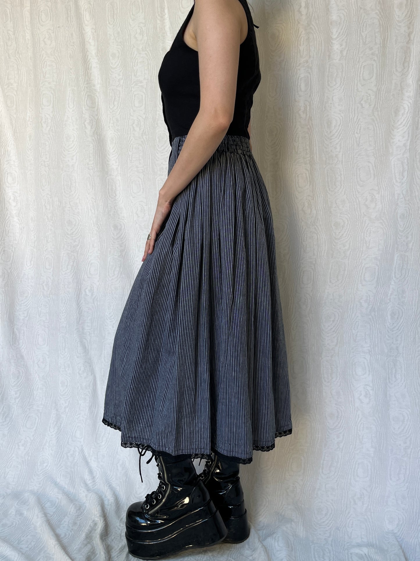 Vintage 00s Cottage Renaissance Striped Maxi Dress (S)