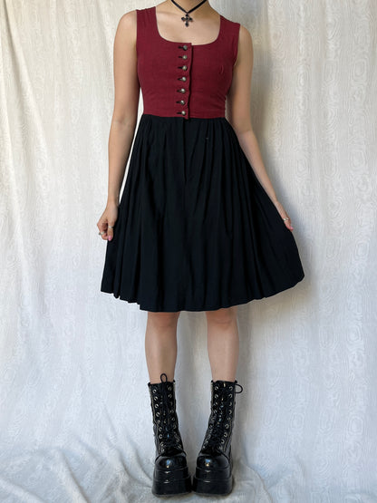 Vintage 00s Cottage Red & Black Knee Dress (XS)